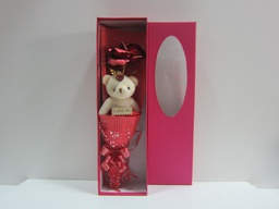 [PIV-0781] Caja rectangular rosada con oso y flor artificial 6x33-10